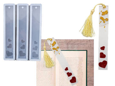 Kalp Desen 3 lü Kitap Ayracı Epoksi Reçine Kalıbı KHEPK801 - 3