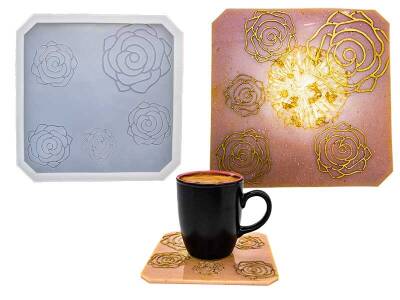 Kare Gül Desen Sunumluk Epoksi Reçine Kalıbı KHEPK558 - 2