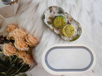 Küçük Boy Oval Terrazo Tabanlık Epoksi Reçine Kalıbı KHEPK576 - 2