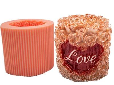 Love Yazılı Güllü Silindir Mum Kalıbı KHM193 - 1